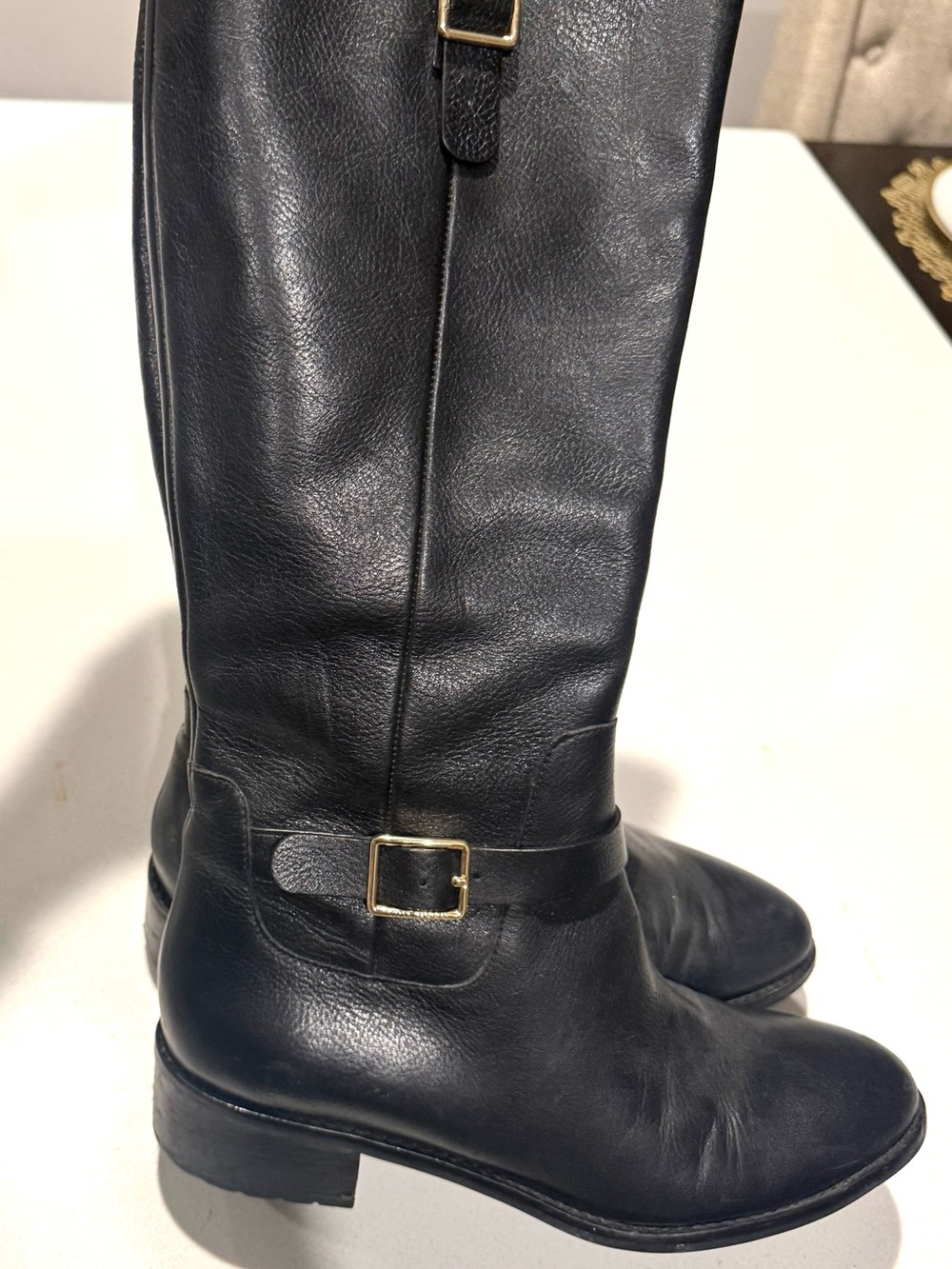 Cole Haan Black Leather Knee-High Heeled Boots